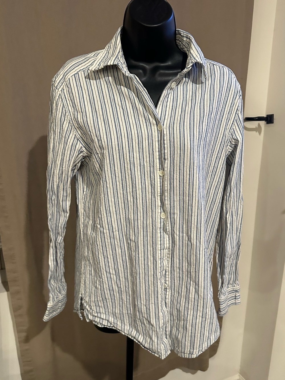 Rhythm Men's Blue and White Striped Button-Down Shirt